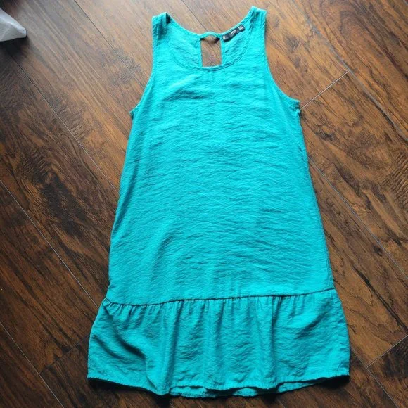 Mange Basics Womans Turquoise Scoop Neckline sleeveless Ruffle Dress Size 2 - Picture 2 of 4